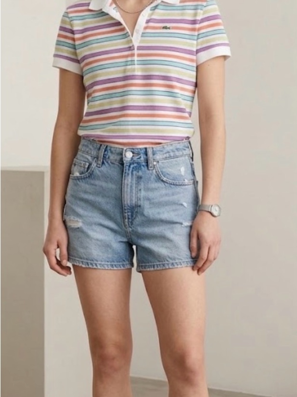 Vintage Lacoste polo women rainbow stripes size small/46/XL RARE academy casual